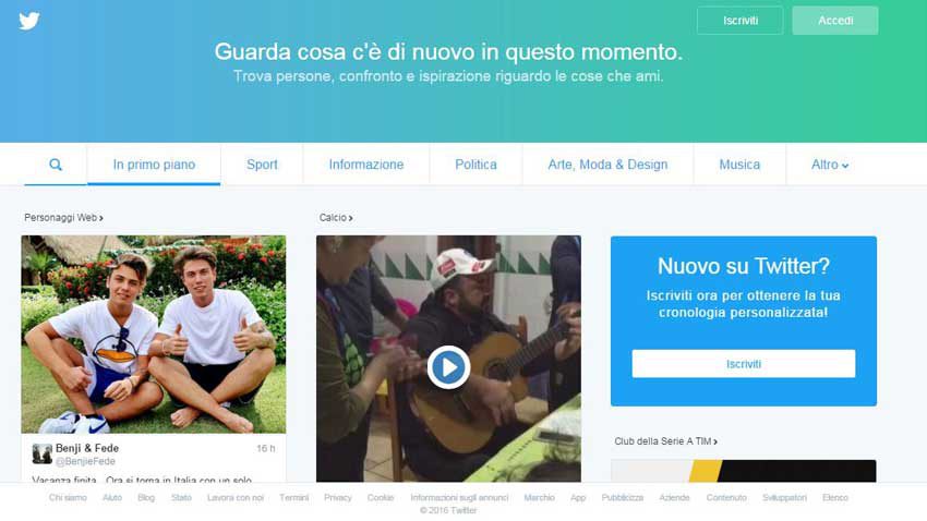 nuova home page twitter