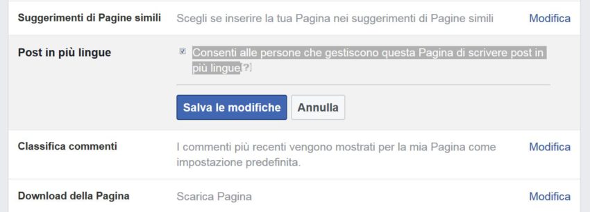 Post multilingua Facebook