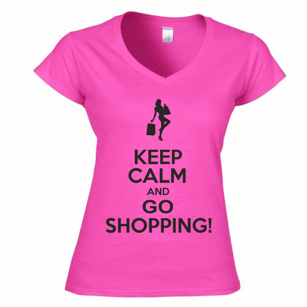 Maglietta rosa con scollo a V per patite di shopping