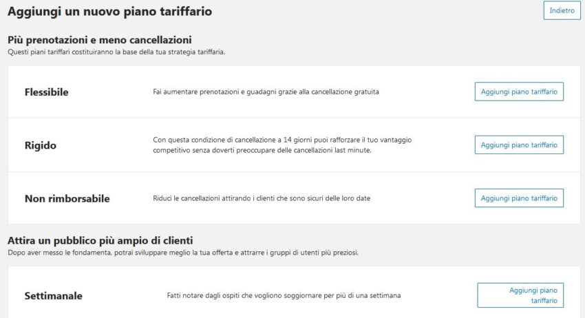 Piani tariffari booking